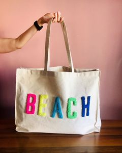 Bolso de mano de yute con asa de cuerda, bolso de hombro con parche de chenilla, patrón Sunny Days, bolso de playa, bolso de compras para mujer, bolsa de supermercado de tela de lino - Product Image 5