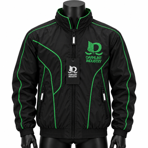 Veste coupe-vent noire et verte pour homme OARHLINT INDUSTRY, fermeture éclair, style décontracté, col montant, logo brodé, idéale pour l'automne - Product Image 5