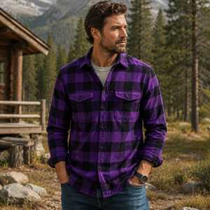 Men's Long Sleeve Plaid Flannel Shirt Regular Fit Casual 100% Cotton Winter Full Sleeve <b>Button</b> Collar Woven Heat-Transfer - Product Image 3