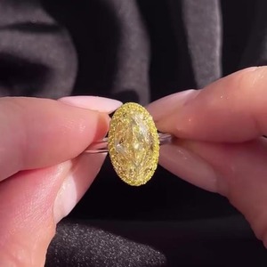 4ct Fancy Yellow Oval Diamond Halo <b>Ring</b> Antique Cut Fine Jewelry 0.30ct Yellow 14K White Gold <b>Statement</b> Engagement <b>Ring</b> for Sale - Product Image 5
