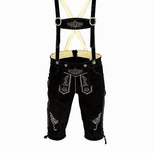 Lederhosen Bávaros Auténticos Premium para Hombre, Negros, de Cuero Genuino, con Bordado Recto de Lana, Tallas Europeas del 46 al 62 - Product Image 1
