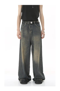 Pantalon en jean délavé coupe ample décontracté pour homme à prix abordable, imprimé, jambe large, vente en gros - Product Image 3