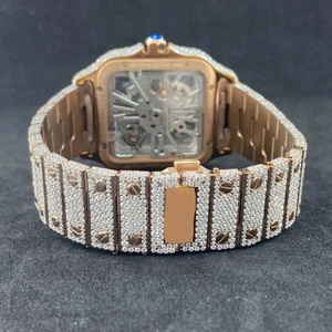 Reloj Automático Cuadrado de Acero Inoxidable Color Oro Rosa, Estilo Vintage Elegante, con Diamantes Moissanite y Esfera Transparente - Product Image 4