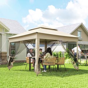 Gazebo da Giardino in Acciaio Impermeabile Beige 3,35m x 3,35m con Zanzariera a Cerniera e Borsa per il Trasporto - Product Image 2