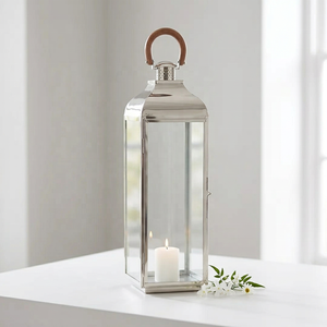Farol de Metal de Acero Inoxidable con Asa de Madera para Decoración del Hogar y Patio - Product Image 1