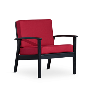 Sedia da giardino in eucalipto con finitura espresso, seduta profonda e cuscini bordeaux - Product Image 1