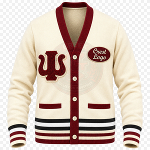 Cardigan personnalisé pour sororité/fraternité KAP, couleur bordeaux, pour hommes et femmes, col en V, en acrylique tricoté, avec logo brodé Psi Greek, pour l'hiver - Product Image 4