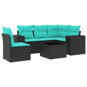 Ensemble de canapés de patio en polyrotin noir moderne, 6 pièces, meubles d'extérieur avec coussins, design contemporain - Product Image 4