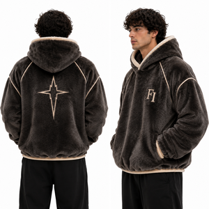 Men's <b>Oversized</b> <b>Fleece</b> <b>Hoodies</b> Custom Embroidered Logo Winter Casual Hooded Sweatshirt Regular Fit Eco-Friendly Knitted Pullover - Product Image 2
