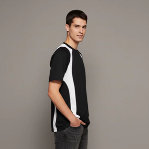 T-shirts décontractés pour hommes 100 % coton, coupe classique, avec logo imprimé par transfert thermique, empiècements blancs, respirants, écologiques, tricotés - Product Image 3