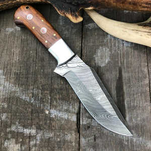 Cuchillo de Caza de Acero de Damasco Hecho a Mano, Personalizable, con Mango de Madera, Funda de Cuero para Supervivencia al Aire Libre y Camping, OEM - Product Image 3