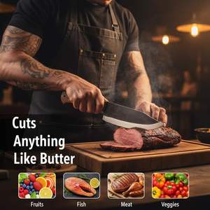 Ensemble de couteaux Viking forgés à la main en acier Damas, couteau à découper avec manche en corne de taureau, couteau de boucher à lame pleine, dureté HRC60-65 - Product Image 4