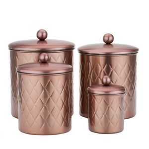 <b>Sets</b> Of 4 Modern Stylish Aluminum Metal Round Shape Embossed Texture Decorative Canister Jar Luxury Home Accent - Product Image 1