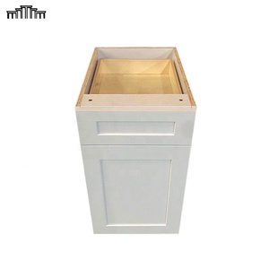 Prix usine vente en gros sans cadre moderne blanc Shaker porte en bois véritable armoire de base de cuisine à fermeture en douceur avec sous poubelle - Product Image 3
