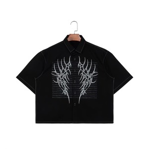เสื้อฮู้ดดี้สีดำแบบสั่งทำพิเศษสำหรับผู้ชาย ทรงโอเวอร์ไซส์ แขนสั้น สวมหัว มีฮู้ด สไตล์สตรีทแวร์ - Product Image 3