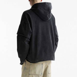 Nouvelle Arrivée Sweat-shirt à Capuche Unisexe Effet Vieilli Double Manches Manches Longues Vintage Oversize Hiver Chaud Polaire 100% Coton - Product Image 3