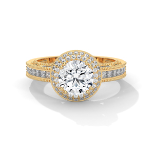 แหวนเพชรทรงกลมประดับเพชรรอบวงทองคำโรสโกลด์ 14K สำหรับเจ้าสาว - Product Image 1