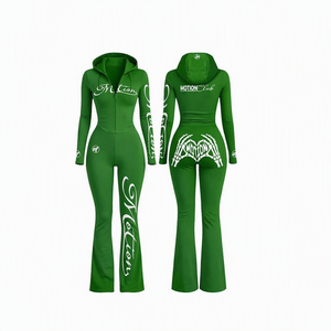 Combinaison à capuche zippée intégrale pour femme, motif club vert, style sportif, extensible, avec design squelette au dos - Product Image 1