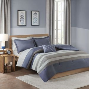Striped <b>Comforter</b> <b>Set</b> with Bed Sheets Premium Comfy Bedding Collection - Product Image 1