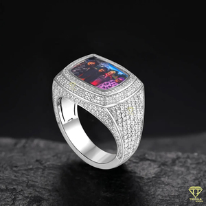 Personalized Picture <b>Frame</b> Ring With Moissanite Diamond Iced Out Cushion Shape Custom <b>Photo</b> Statement Jewelry For Men - Product Image 6