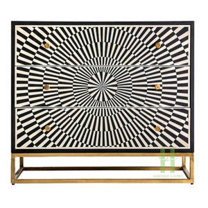 Geometric Console Tables Handcrafted Mother of Pearl Inlay Console Table Luxury Mother of Pearl Coffee Table Sideboard 3 <b>Doors</b> - Product Image 2