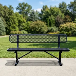 Banc d'extérieur moderne en acier noir robuste avec dossier et structure stable pour parc, jardin, terrasse et sièges publics - Product Image 2