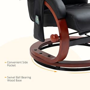 Electric Swivel Recliner Chair with Ottoman 10 Vibration Massage Points Black Faux Leather Remote Control for <b>Comfort</b> - Product Image 6