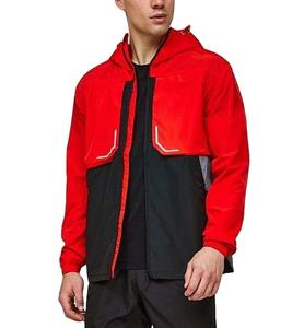 Chaqueta ligera de diseño personalizado con bloques de color, 100% poliéster, cortavientos roja, transpirable, talla grande, para hombre. - Product Image 1