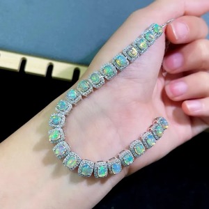 <b>Iced</b> <b>Out</b> Oval Cut Opal Tennis Bracelet with Halo <b>Chain</b> Link Design Hip Hop Christian Style Silver Jewelry for Parties - Product Image 3
