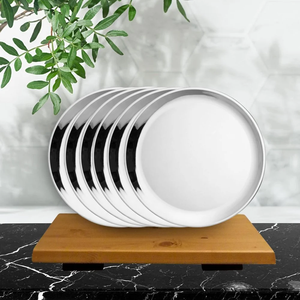 Juego de Platos Redondos de Acero Inoxidable, Platos de Servir de Metal Plateado Pulido para Uso en Fiestas en Casa - Product Image 3