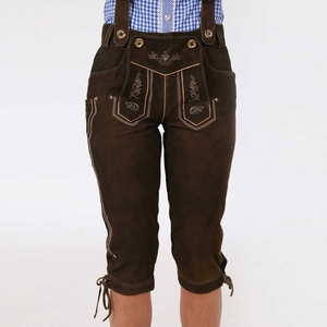 Womens Traditional Lederhosen Authentic Suede Leather Shorts with Detailed Floral Embroidery and Matching Adjustable Suspenders - Product Image 5