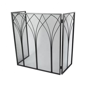 Cathedral Arch Metal Fireplace <b>Screen</b> Folding Three Panel Spark Guard with Decorative Mesh Safety Hearth <b>Protector</b> - Product Image 3