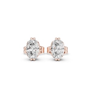 Boucles d'oreilles clous en diamant de laboratoire taille ovale 1,00 carat total, or jaune 9K, solitaire à 6 griffes, vente en gros, bijoux fins OEM - Product Image 5