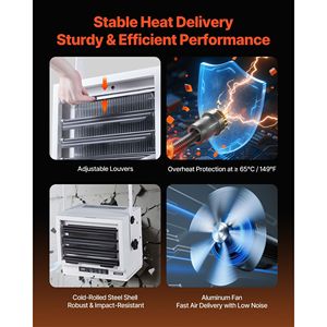 Riscaldatore Elettrico da Garage 8500 Watt con Telecomando, Timer 10 Ore, Protezione dal Surriscaldamento, Montaggio a Parete/Soffitto per Riscaldamento Officina - Product Image 6