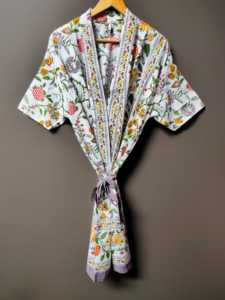 White Lightweight Floral Print <b>Kimono</b> <b>Cover</b> <b>Up</b> for Women Beach and Vacation - Product Image 1