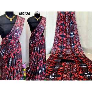 DISEÑADOR GEORGETTE ESTAMPADO SAREE CON BLUSA SIN COSTAR NEGRO - Product Image 1