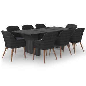 Conjunto de Comedor de Patio de 9 Piezas en Ratán Sintético Negro, Colección de Muebles Elegantes para Exteriores - Product Image 2