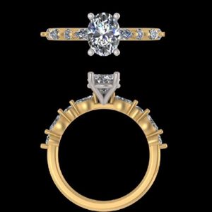 Anillo de Compromiso con Diamante de Corte Ovalado y Piedras Laterales Multiformas, Oro Amarillo de 18k, Anillo de Boda Solitario de Dos Tonos, Joyería Nupcial - Product Image 3