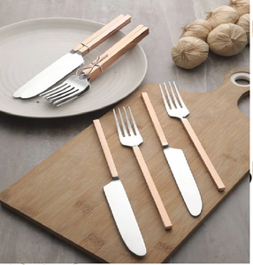 Gorgeous gold cutlery set, beautiful elegant teal blue textured handles, premium <b>flatware</b>, available at wholesale prices. - Product Image 2