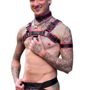 Harnais en similicuir rose pour homme, style Bulldog, avec garniture en dentelle, ajustement ajustable sur la poitrine, en cuir premium, pour tenue de club, costumes sexy - Product Image 3