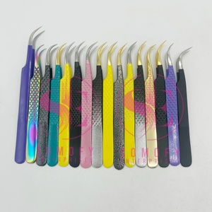 Pince à cils personnalisée avec prise en main incurvée Outils d'extension de cils populaires en acier inoxydable Logo personnalisé accepté - Product Image 3