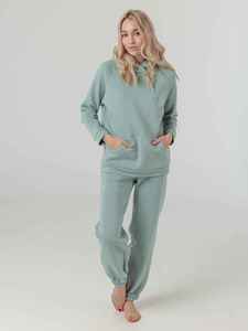 Ensemble de survêtement unisexe personnalisé vert sauge, sweat-shirt et pantalon de jogging assortis, deux pièces, streetwear, vêtements de sport, vente en gros - Product Image 5