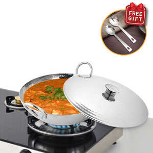 Kadhai à martelage profond avec couvercle en acier inoxydable triplement gravé Pro Cookware - Product Image 1