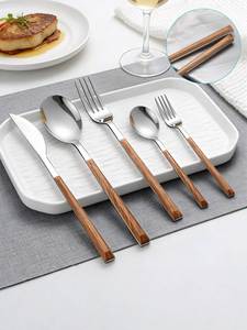 Ensemble de couverts de table en acier inoxydable avec manche en bois pour restaurant et fête - Vaisselle de luxe durable et écologique - Product Image 3