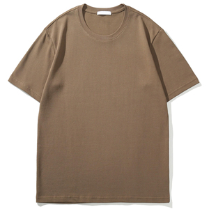 เสื้อยืดแขนสั้นคอกลมสีกาแฟสำหรับผู้ชาย ผ้าถักเนื้อนุ่ม สวมใส่สบาย ระบายอากาศได้ดี ทรงปกติ - Product Image 3