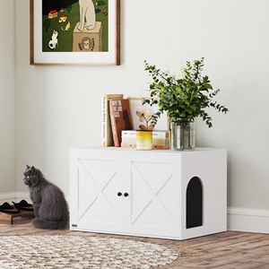 Lettiera per Gatti Bianca 80x53x51 cm con Porta Scorrevole e Accessorio Foro per Gatti - Product Image 6
