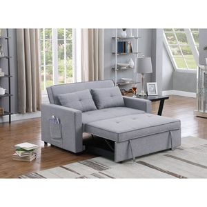 Zoey 56 \ "divano letto convertibile grigio chiaro in lino con tasche laterali - Product Image 2