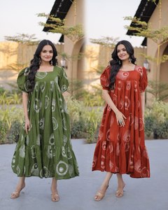 TENNECY Kurti de Verano para Mujer, Estampado en Algodón, Tradicional, Largo hasta el Tobillo, con Características de Secado Rápido, Elástico, Reversible y Sin Arrugas - Product Image 1