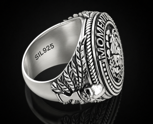 Anillo de Plata de Ley 925 con Calavera Memento Mori de Escorpio Oxidado en Negro - Product Image 3