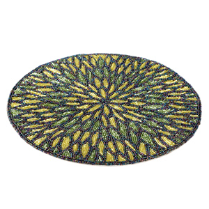 High Quality Handmade Embroidered Cloth Table <b>Chair</b> <b>Pads</b> Unique Leaf Design Glass Beads Luxury Style Available Wholesale Price - Product Image 2